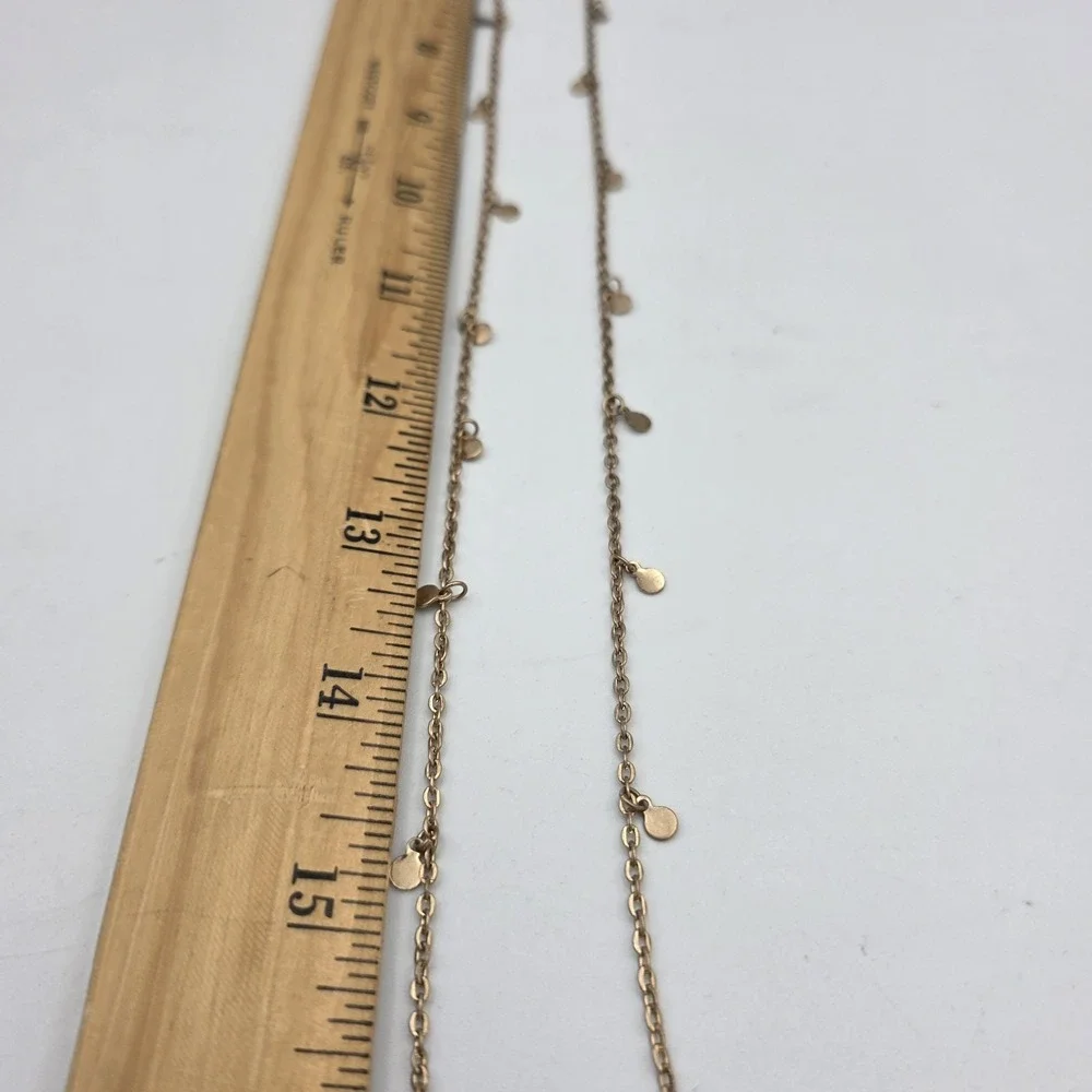 Wavy Brass Tone Meral Large Disc Pendant & Small Discs Chain Necklace 18